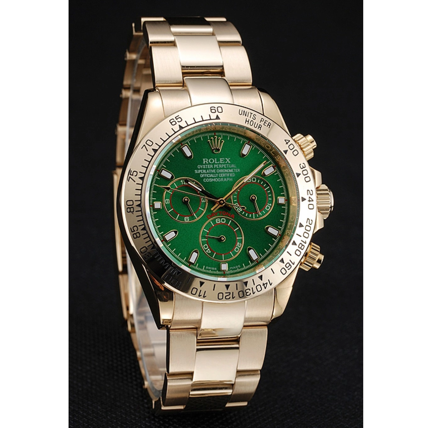 Aaa replica Cosmograph 1454244 Rolex Daytona Case Gold Green Bracelet And Dial 0725